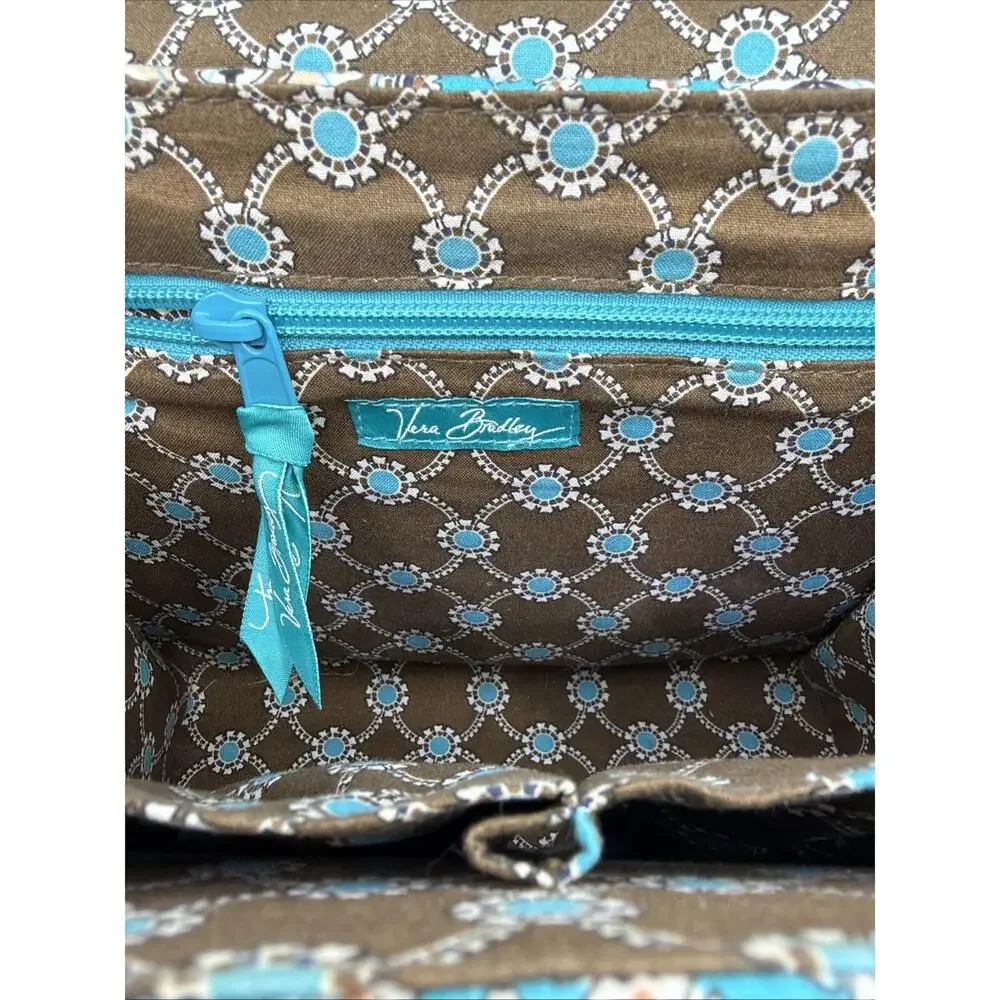 Vera Bradley Julia Turn Lock Satchel Crossbody Turquoise Brown Medallion